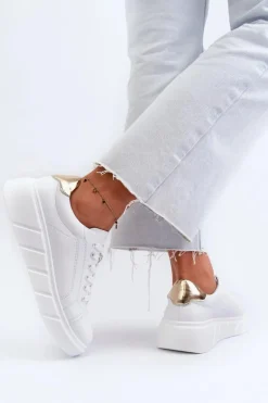 Skórzane Sneakersy Damskie Na Platformie Białe Danida