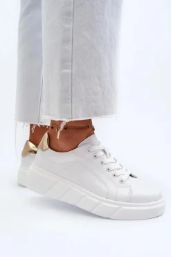 Skórzane Sneakersy Damskie Na Platformie Białe Danida