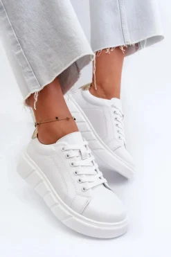 Skórzane Sneakersy Damskie Na Platformie Białe Danida