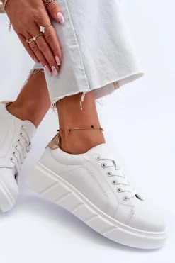Skórzane Sneakersy Damskie Na Platformie Białe Danida