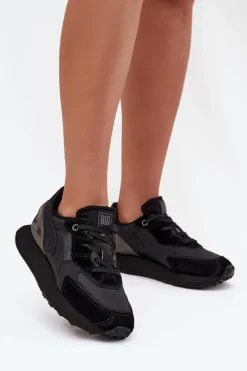 Skórzane Sneakersy Damskie Big Star OO274562 Hi-Poly System Czarne