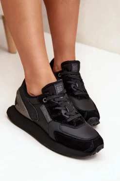Skórzane Sneakersy Damskie Big Star OO274562 Hi-Poly System Czarne