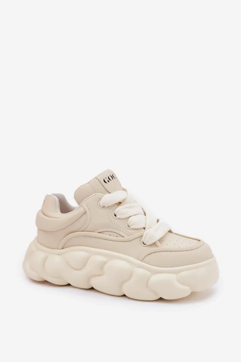 Skórzane Sneakersy Damskie Na Masywnej Platformie GOE RR2N4043 Beżowe