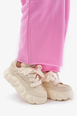 Skórzane Sneakersy Damskie Na Masywnej Platformie GOE RR2N4043 Beżowe