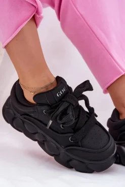 Skórzane Sneakersy Damskie Na Masywnej Platformie GOE RR2N4044 Czarne