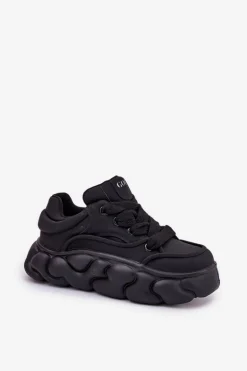 Skórzane Sneakersy Damskie Na Masywnej Platformie GOE RR2N4044 Czarne