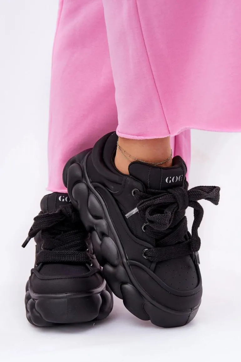 Skórzane Sneakersy Damskie Na Masywnej Platformie GOE RR2N4044 Czarne