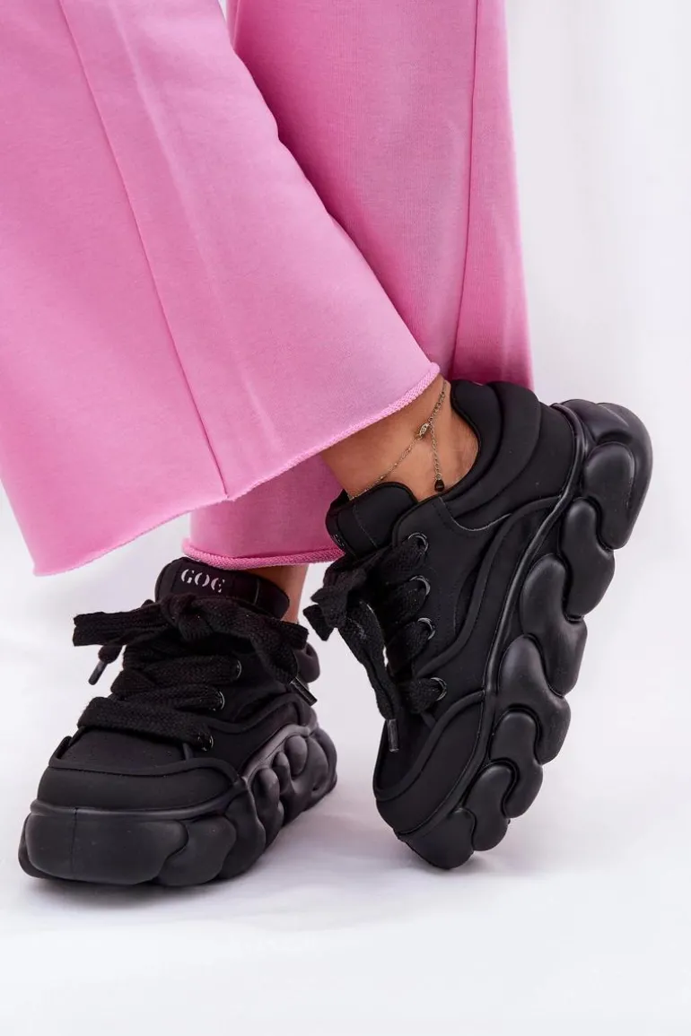 Skórzane Sneakersy Damskie Na Masywnej Platformie GOE RR2N4044 Czarne