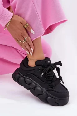 Skórzane Sneakersy Damskie Na Masywnej Platformie GOE RR2N4044 Czarne