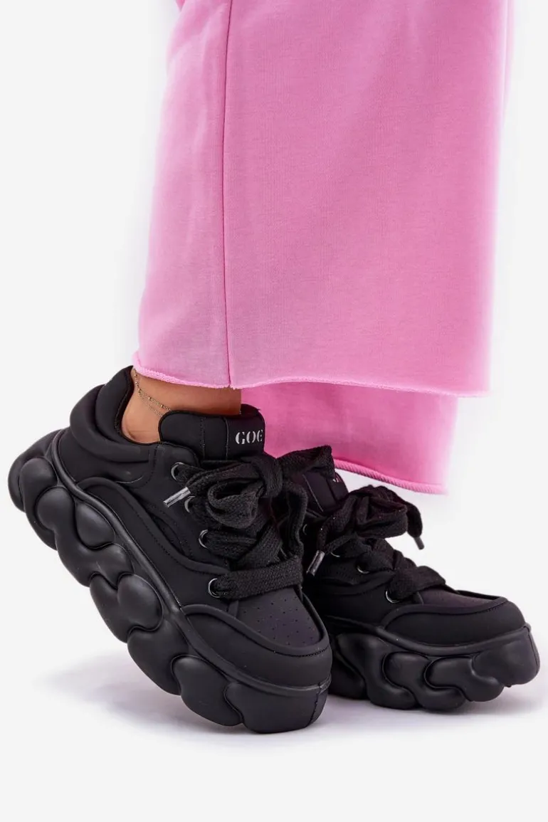 Skórzane Sneakersy Damskie Na Masywnej Platformie GOE RR2N4044 Czarne