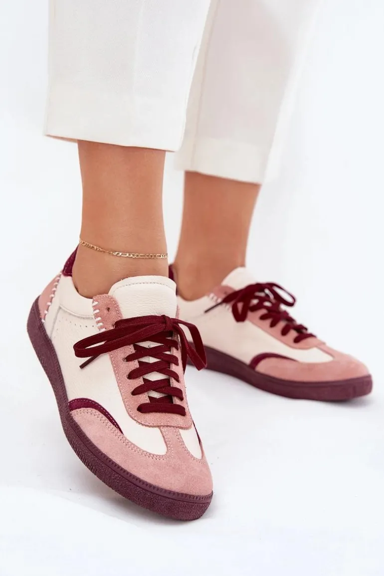 Skórzane Sneakersy Damskie Zazoo N1202 Różowe