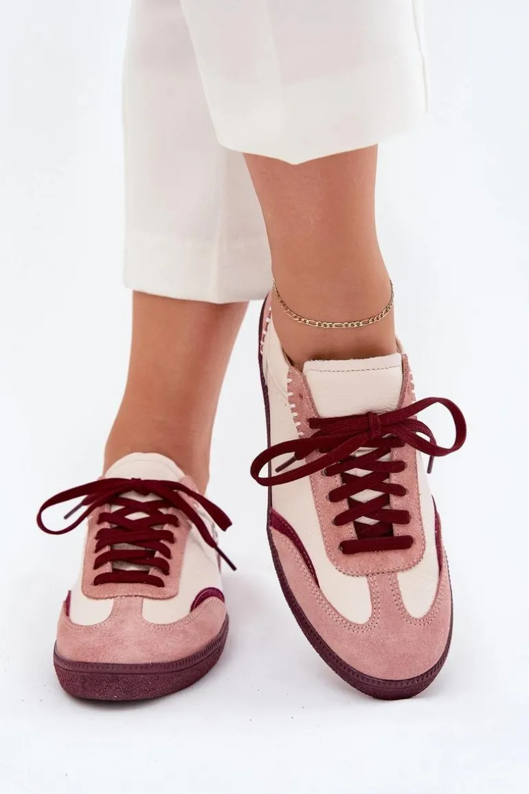 Skórzane Sneakersy Damskie Zazoo N1202 Różowe