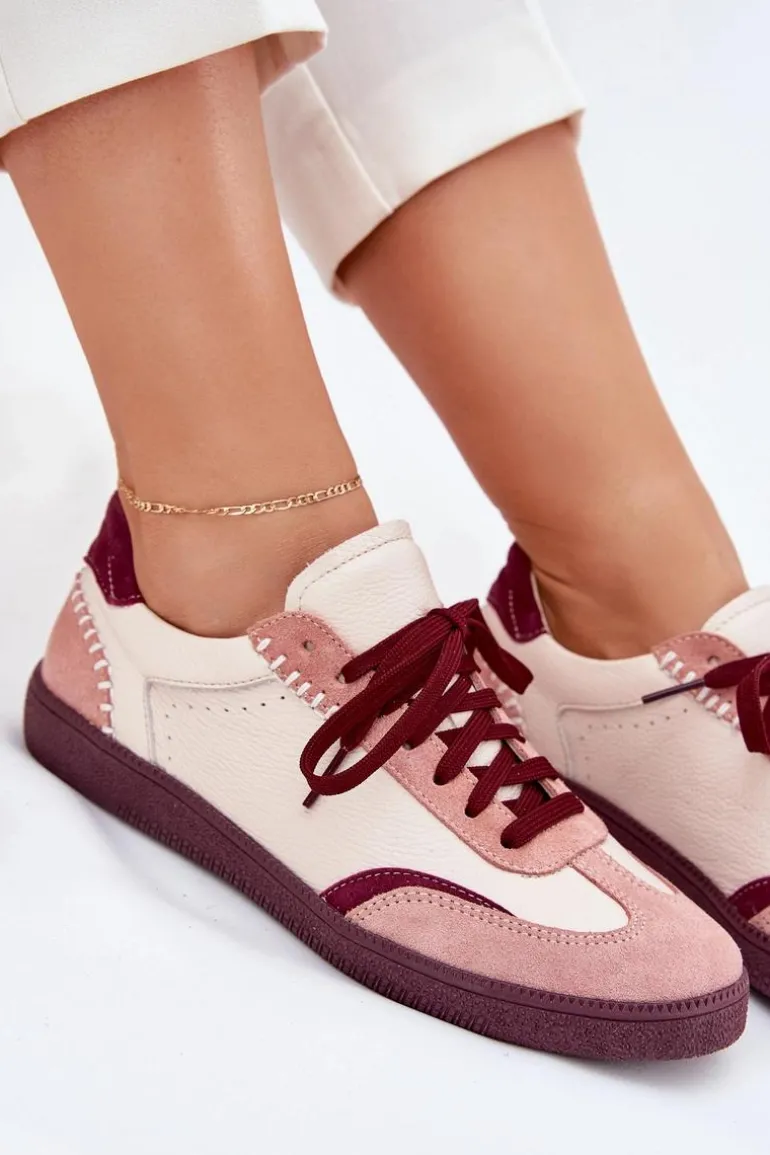 Skórzane Sneakersy Damskie Zazoo N1202 Różowe