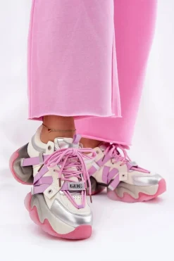 Skórzane Sneakersy Damskie Na Masywnej Podeszwie GOE RR2N4030 Różowe