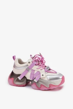 Skórzane Sneakersy Damskie Na Masywnej Podeszwie GOE RR2N4030 Różowe
