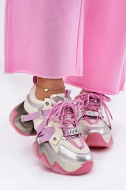 Skórzane Sneakersy Damskie Na Masywnej Podeszwie GOE RR2N4030 Różowe
