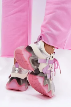 Skórzane Sneakersy Damskie Na Masywnej Podeszwie GOE RR2N4030 Różowe