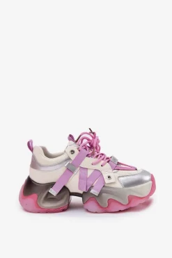 Skórzane Sneakersy Damskie Na Masywnej Podeszwie GOE RR2N4030 Różowe