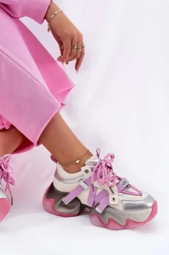 Skórzane Sneakersy Damskie Na Masywnej Podeszwie GOE RR2N4030 Różowe