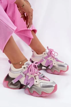 Skórzane Sneakersy Damskie Na Masywnej Podeszwie GOE RR2N4030 Różowe
