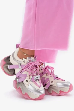Skórzane Sneakersy Damskie Na Masywnej Podeszwie GOE RR2N4030 Różowe