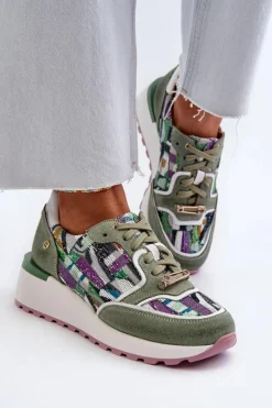 Skórzane Sneakersy Damskie Na Platformie Maciejka 06390-09 Seledynowe