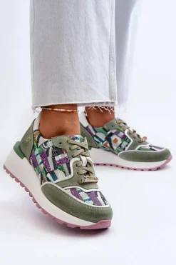 Skórzane Sneakersy Damskie Na Platformie Maciejka 06390-09 Seledynowe