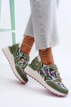 Skórzane Sneakersy Damskie Na Platformie Maciejka 06390-09 Seledynowe