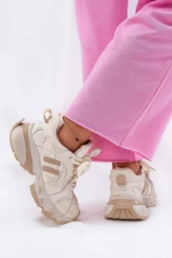 Skórzane Sneakersy Damskie GOE RR2N4037 Beżowe