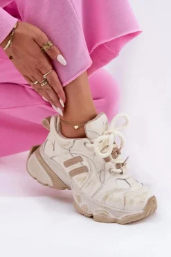 Skórzane Sneakersy Damskie GOE RR2N4037 Beżowe