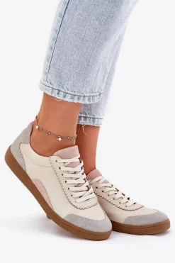 Skórzane Sneakersy Damskie Zazoo N1220 Beżowe