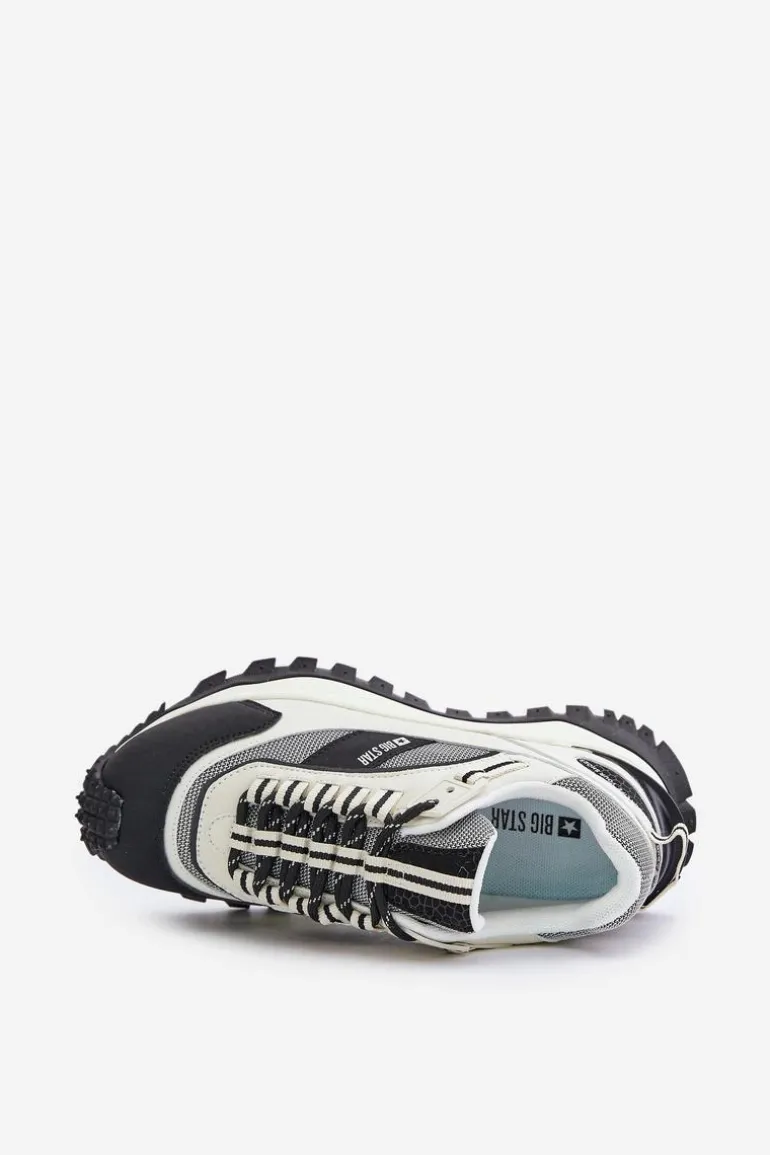 Skórzane Sneakersy Damskie Na Platformie Big Star OO274A220 HI-POLY SYSTEM Biało-Czarne