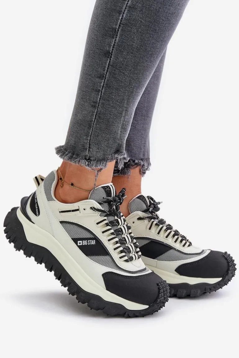 Skórzane Sneakersy Damskie Na Platformie Big Star OO274A220 HI-POLY SYSTEM Biało-Czarne