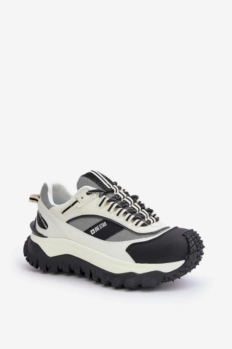 Skórzane Sneakersy Damskie Na Platformie Big Star OO274A220 HI-POLY SYSTEM Biało-Czarne