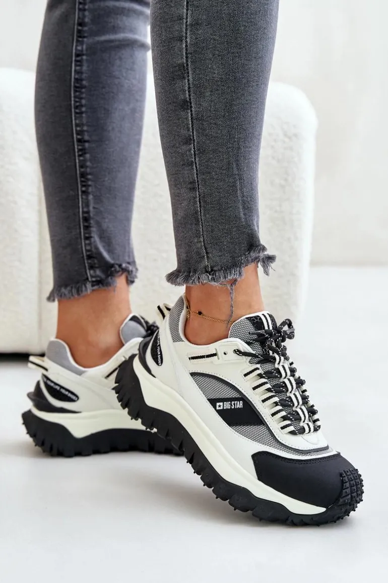 Skórzane Sneakersy Damskie Na Platformie Big Star OO274A220 HI-POLY SYSTEM Biało-Czarne