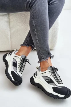 Skórzane Sneakersy Damskie Na Platformie Big Star OO274A220 HI-POLY SYSTEM Biało-Czarne