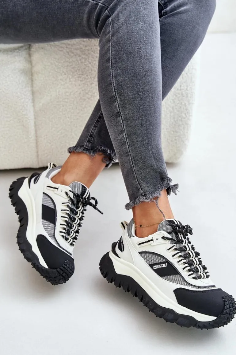 Skórzane Sneakersy Damskie Na Platformie Big Star OO274A220 HI-POLY SYSTEM Biało-Czarne