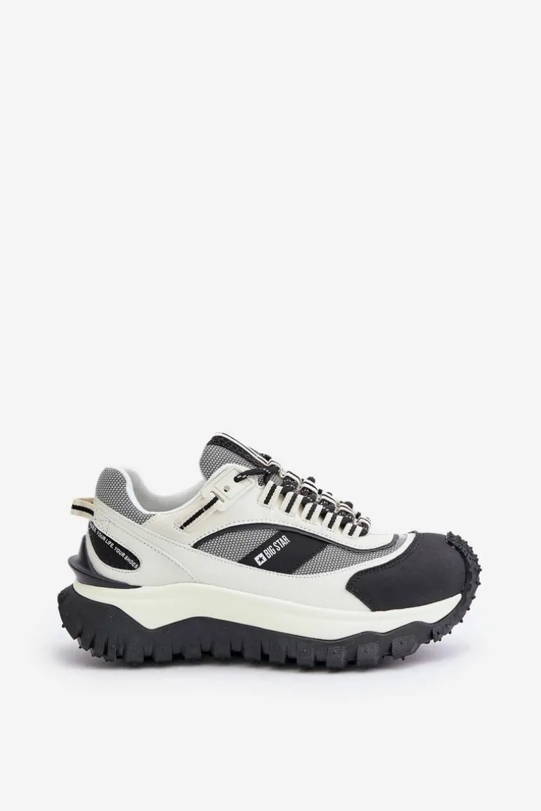 Skórzane Sneakersy Damskie Na Platformie Big Star OO274A220 HI-POLY SYSTEM Biało-Czarne