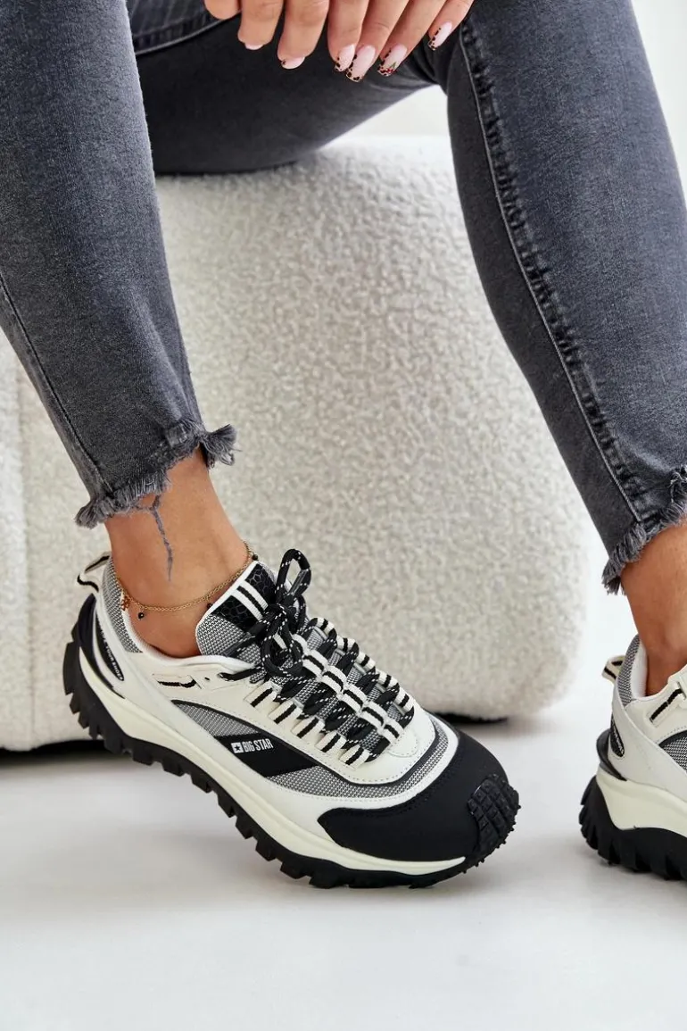 Skórzane Sneakersy Damskie Na Platformie Big Star OO274A220 HI-POLY SYSTEM Biało-Czarne