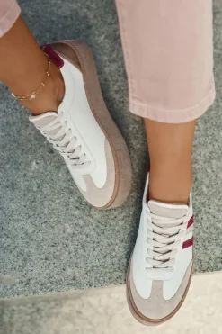 Skórzane Sneakersy Damskie Na Platformie Zazoo N1234 Beżowo-Bordowe