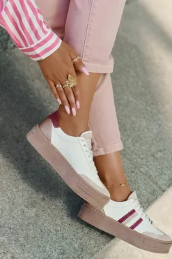 Skórzane Sneakersy Damskie Na Platformie Zazoo N1234 Beżowo-Bordowe