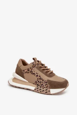 Skórzane Sneakersy Damskie Na Platformie Panterka Artiker 55C0089 Brązowe