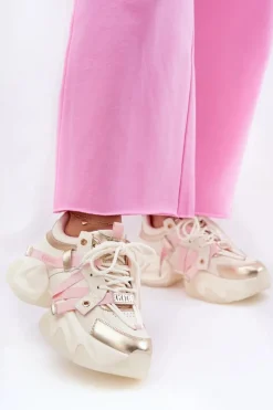 Skórzane Sneakersy Damskie Na Masywnej Podeszwie GOE RR2N4031 Beżowe