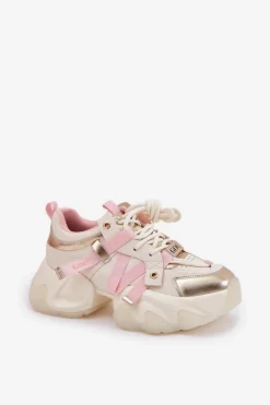 Skórzane Sneakersy Damskie Na Masywnej Podeszwie GOE RR2N4031 Beżowe