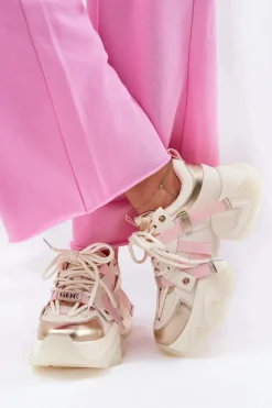 Skórzane Sneakersy Damskie Na Masywnej Podeszwie GOE RR2N4031 Beżowe