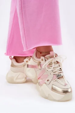 Skórzane Sneakersy Damskie Na Masywnej Podeszwie GOE RR2N4031 Beżowe