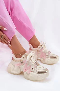 Skórzane Sneakersy Damskie Na Masywnej Podeszwie GOE RR2N4031 Beżowe