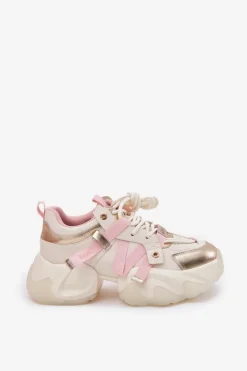 Skórzane Sneakersy Damskie Na Masywnej Podeszwie GOE RR2N4031 Beżowe