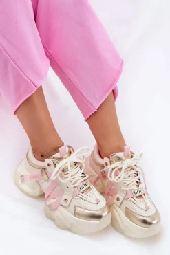 Skórzane Sneakersy Damskie Na Masywnej Podeszwie GOE RR2N4031 Beżowe