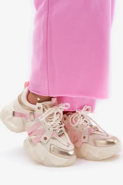 Skórzane Sneakersy Damskie Na Masywnej Podeszwie GOE RR2N4031 Beżowe